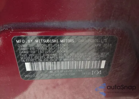 2018 Mitsubishi Mirage G4 Es из США, поврежденный, VIN ML32F3FJ2JHF13784